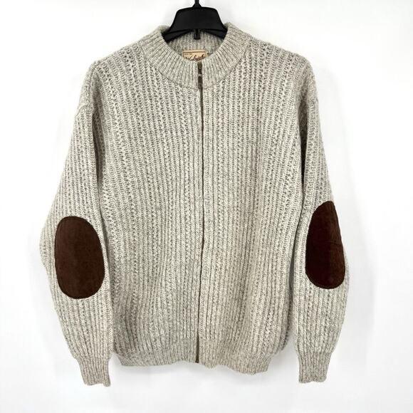 VTG Woolrich Sweater Cardigan Men's Large Wool Blend Full Zip Fisherman Chunky - Picture 1 of 9
